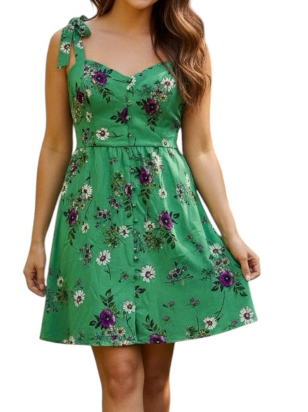 City Studio Green Floral Tie-Strap Mini Dress size L / 13 junior